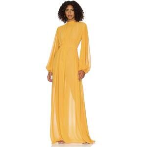 Andrea Iyamah Sade Coverup Sheer Tropical Resort Dress Gown In Marigold Size S/M